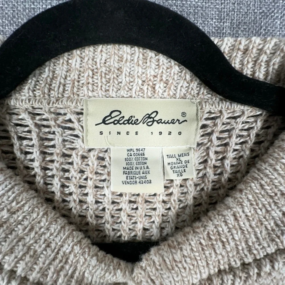 Vintage Eddie Bauer Henley Sweater Men XL Tall Cotton Knit Fisherman Made in USA
